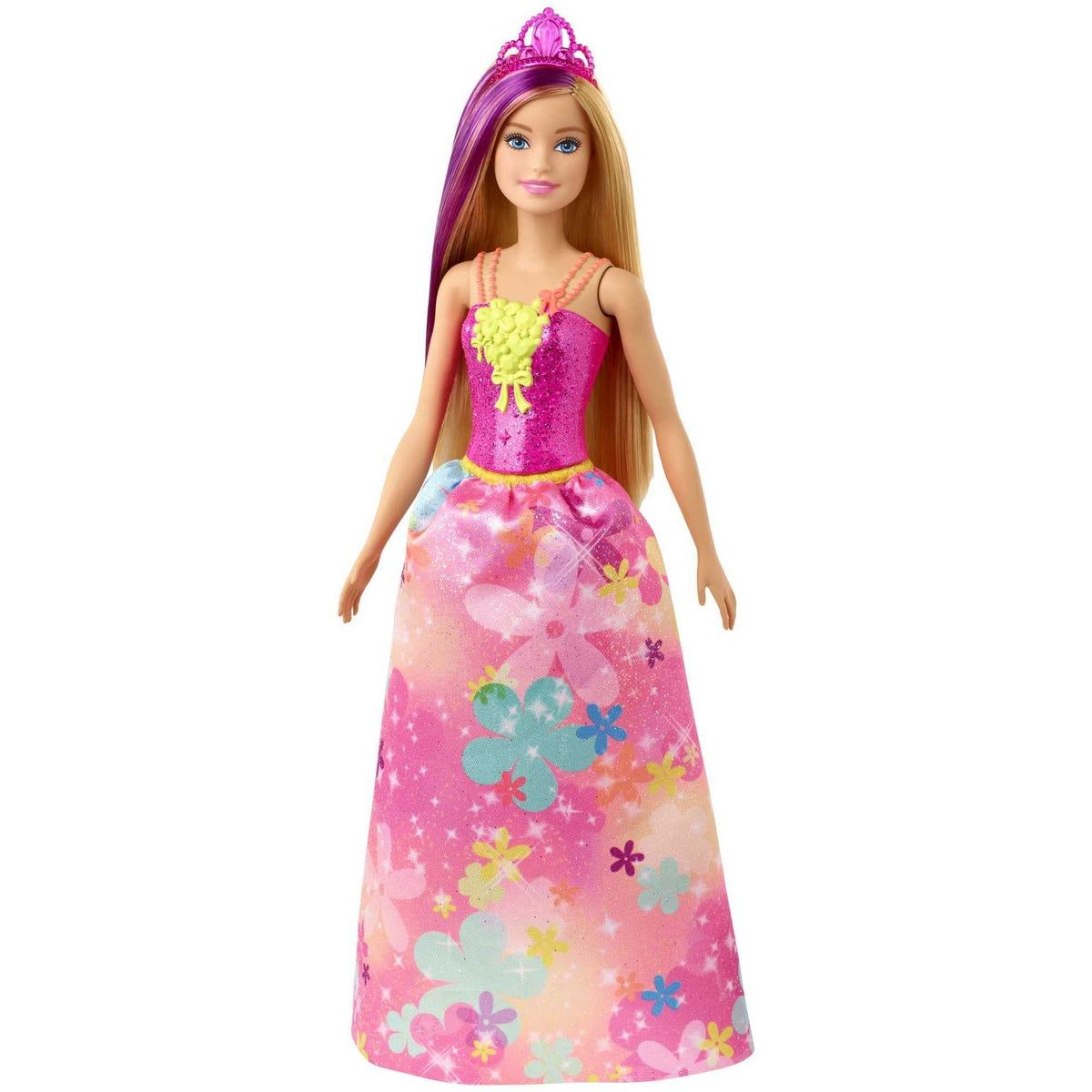 Barbie Dreamtopia royal doll with pink bodice inspires imaginative play.
