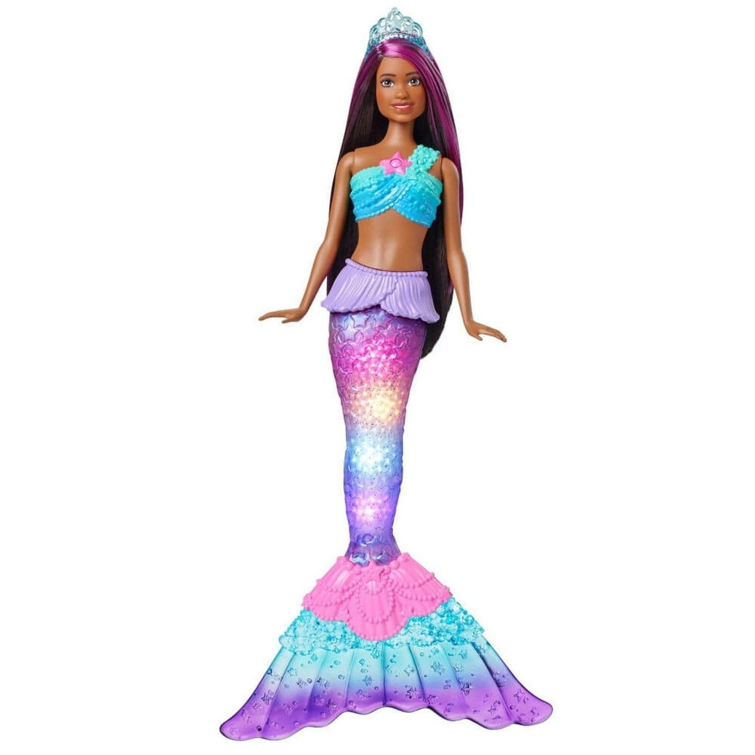 Barbie Dreamtopia Twinkle Lights Mermaid Doll with glow-tail for magical bath-time play.