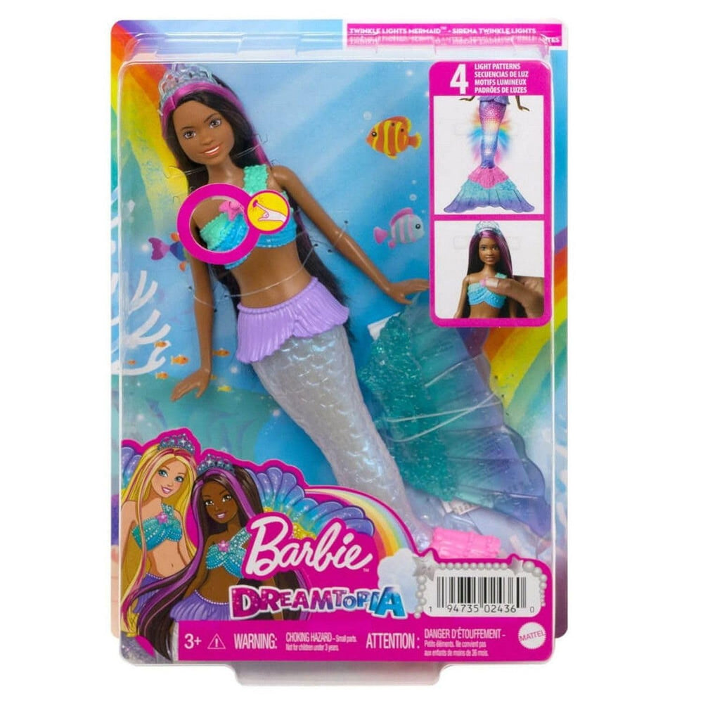Barbie Dreamtopia water-dip-activation enables water-activated light displays during bath play.