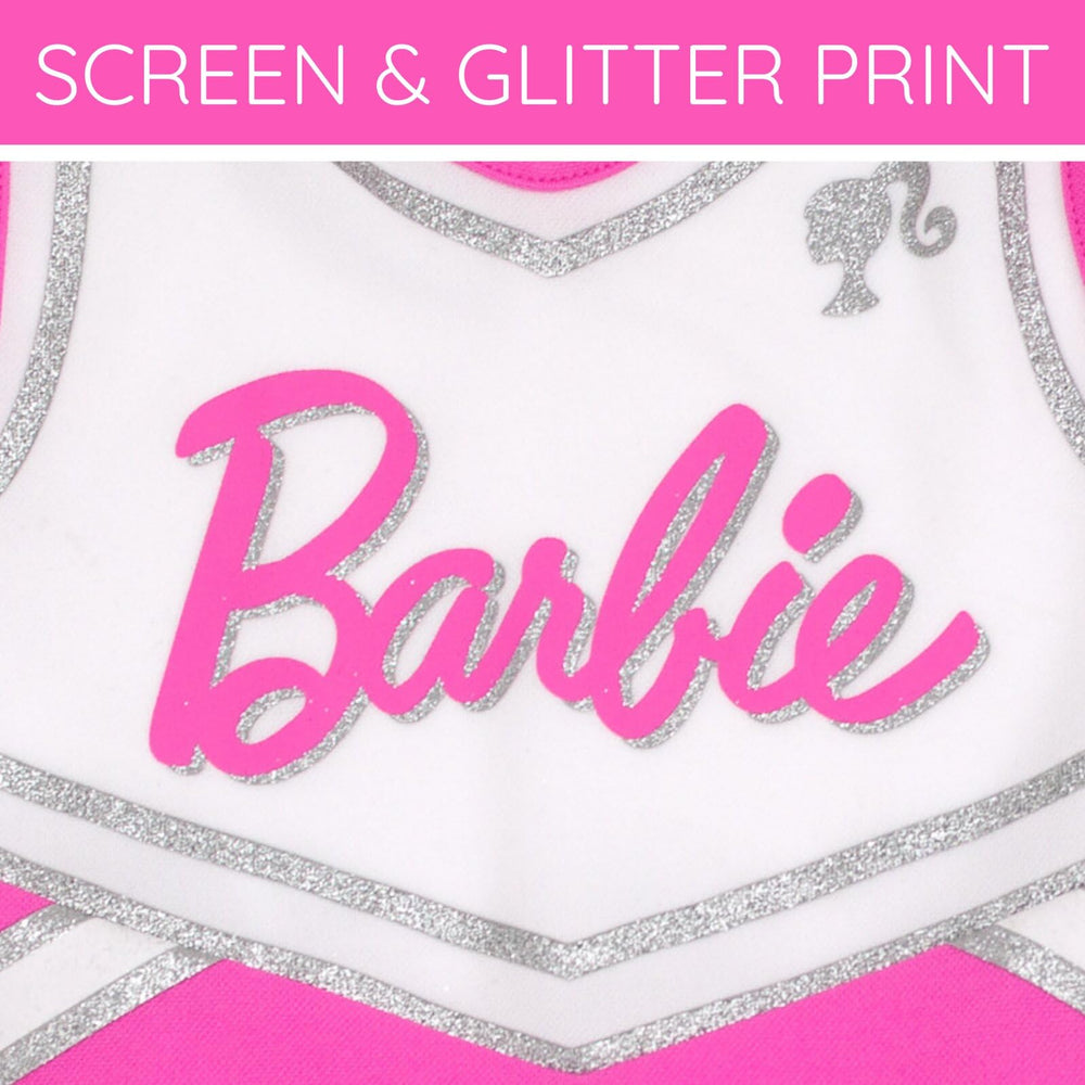Barbie dress close-up glitter detailing adds fun sparkle.