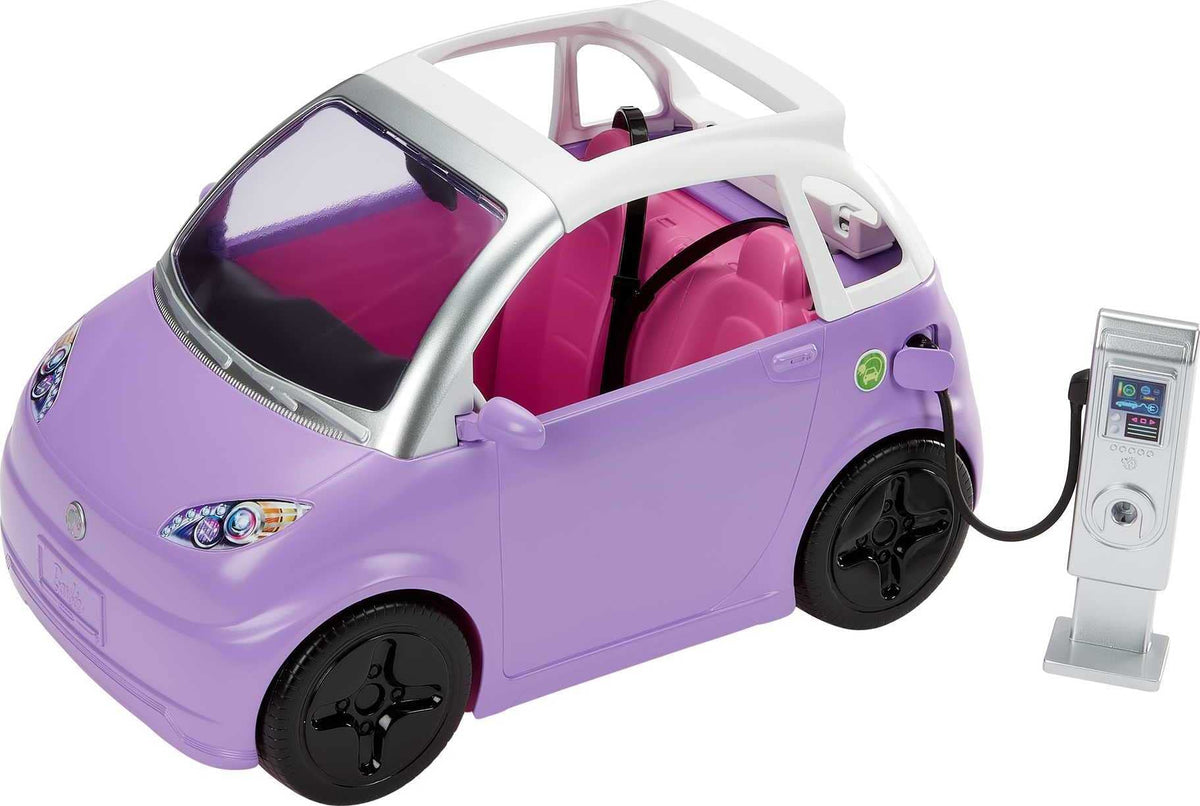 Barbie electric vehicle with sunroof ready for imaginative road trips.