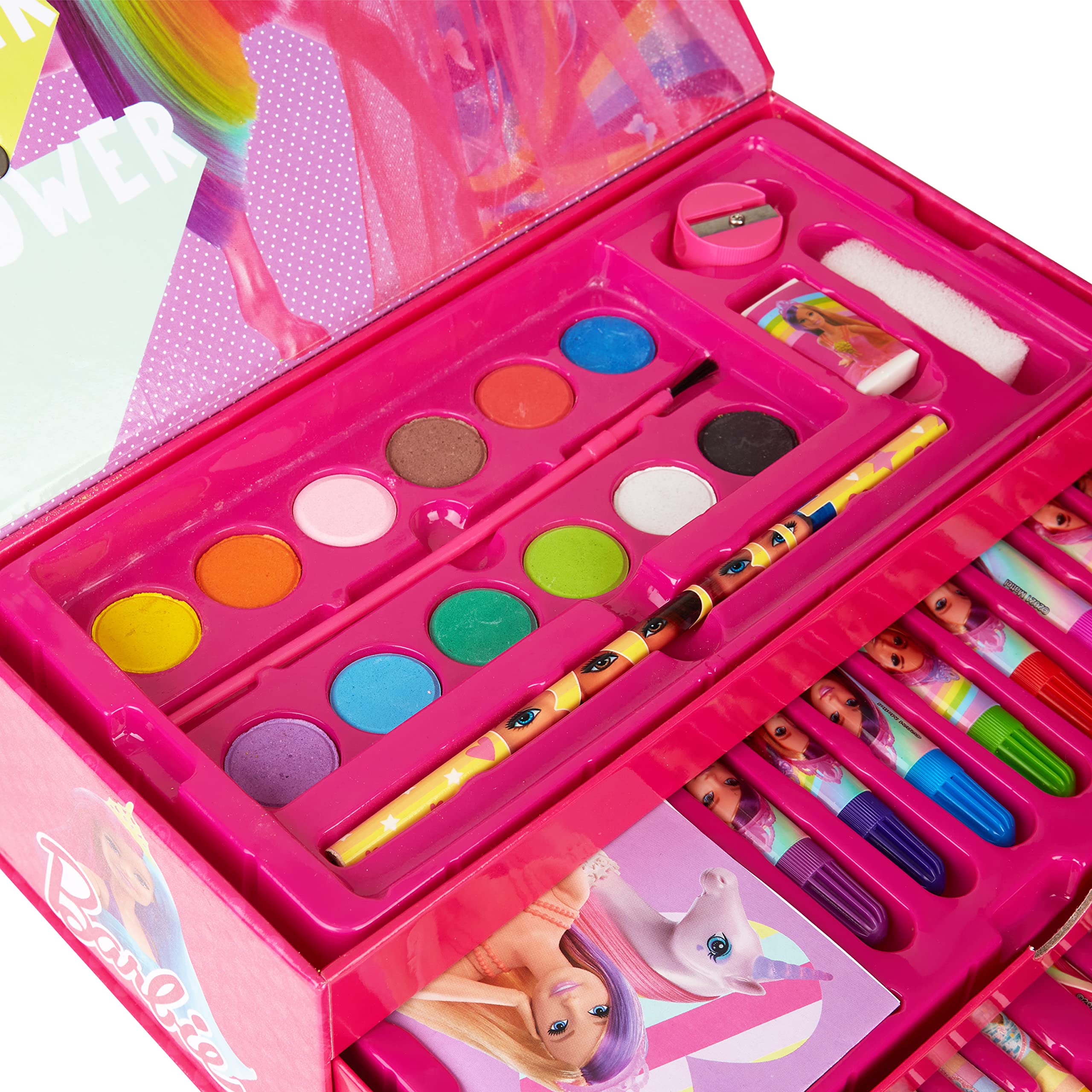 Barbie eraser and sharpener for tidy pencils and clean lines.