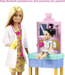 Barbie exam table with x-ray viewer for pretend patient checkups.