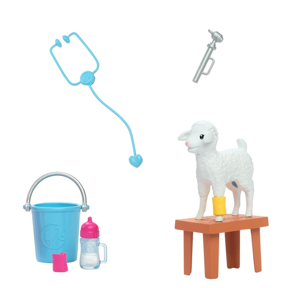 Barbie exam bench and pail for realistic veterinary role play.