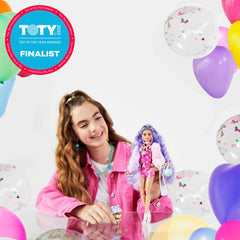 Barbie Extra denim jacket with teddy bear print for playful outerwear styling.