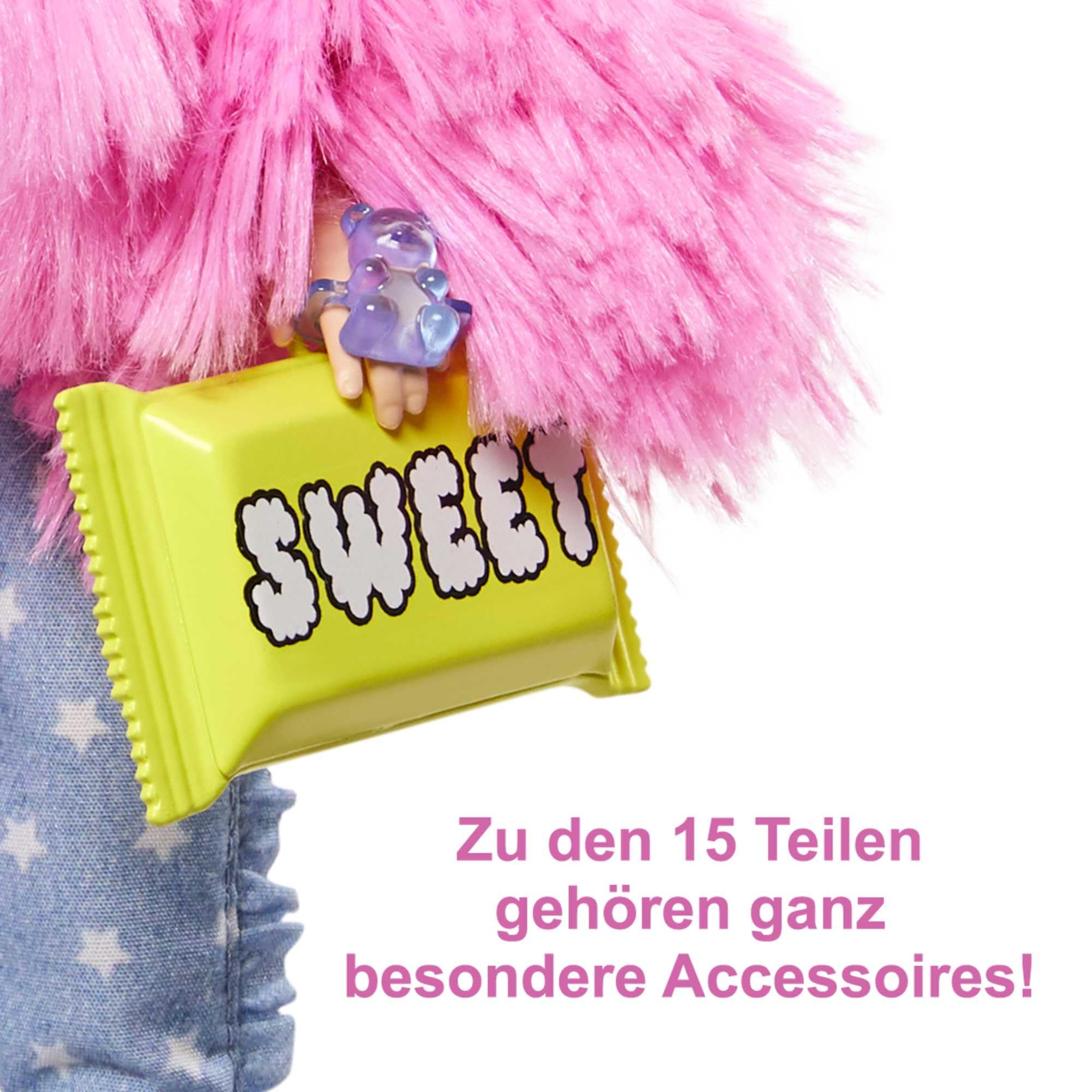 Barbie Extra doll features crimped hair with space buns for playful styling