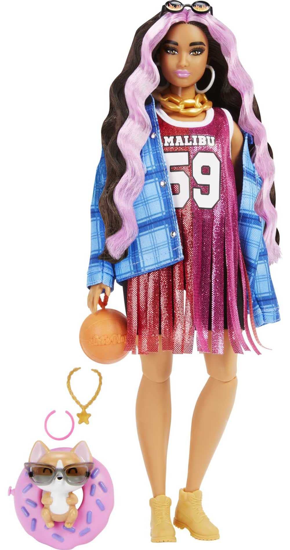Barbie Extra doll with pink-streaked crimped hair ready for styling play