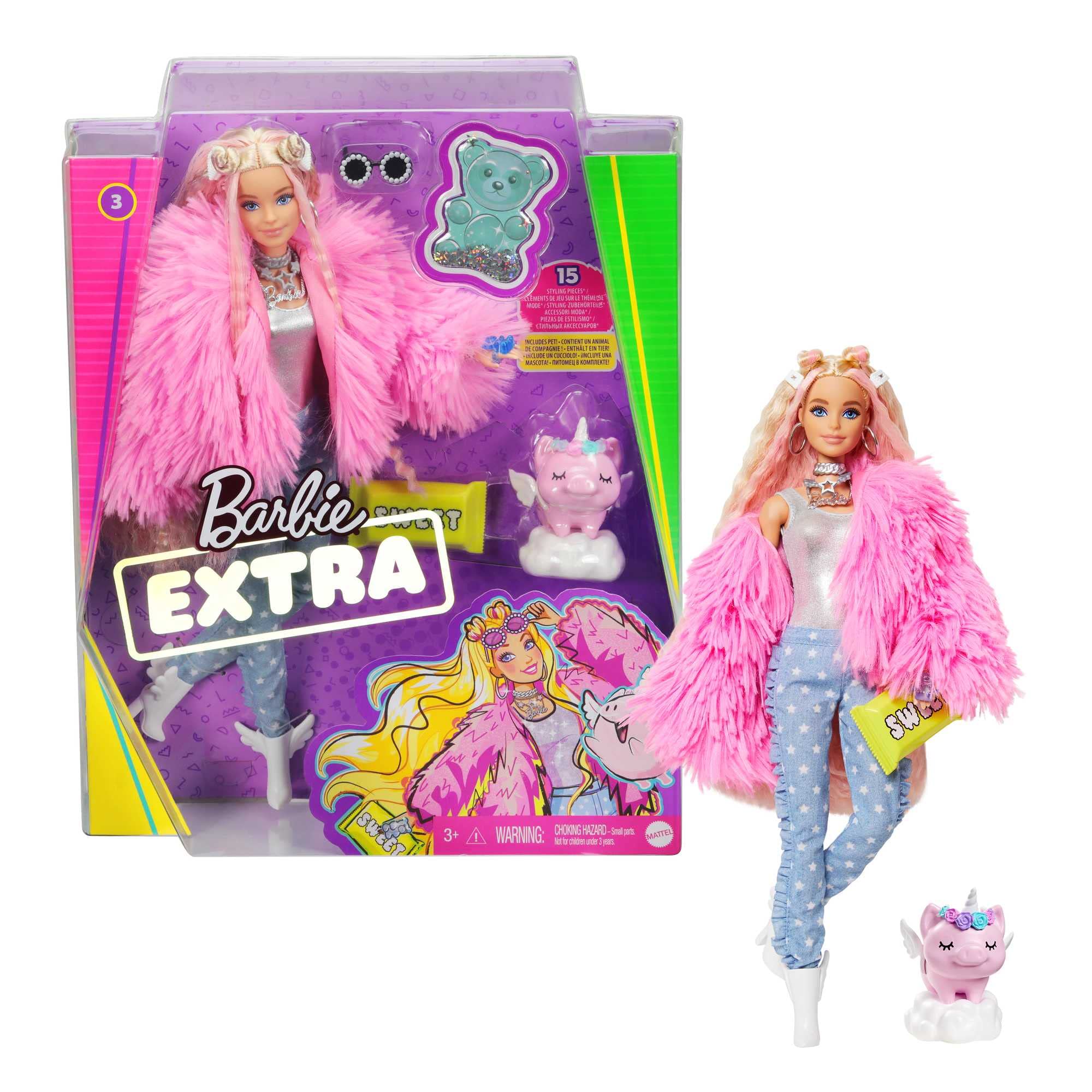 Barbie Extra doll with pink-streaked hair ready for imaginative fashion play