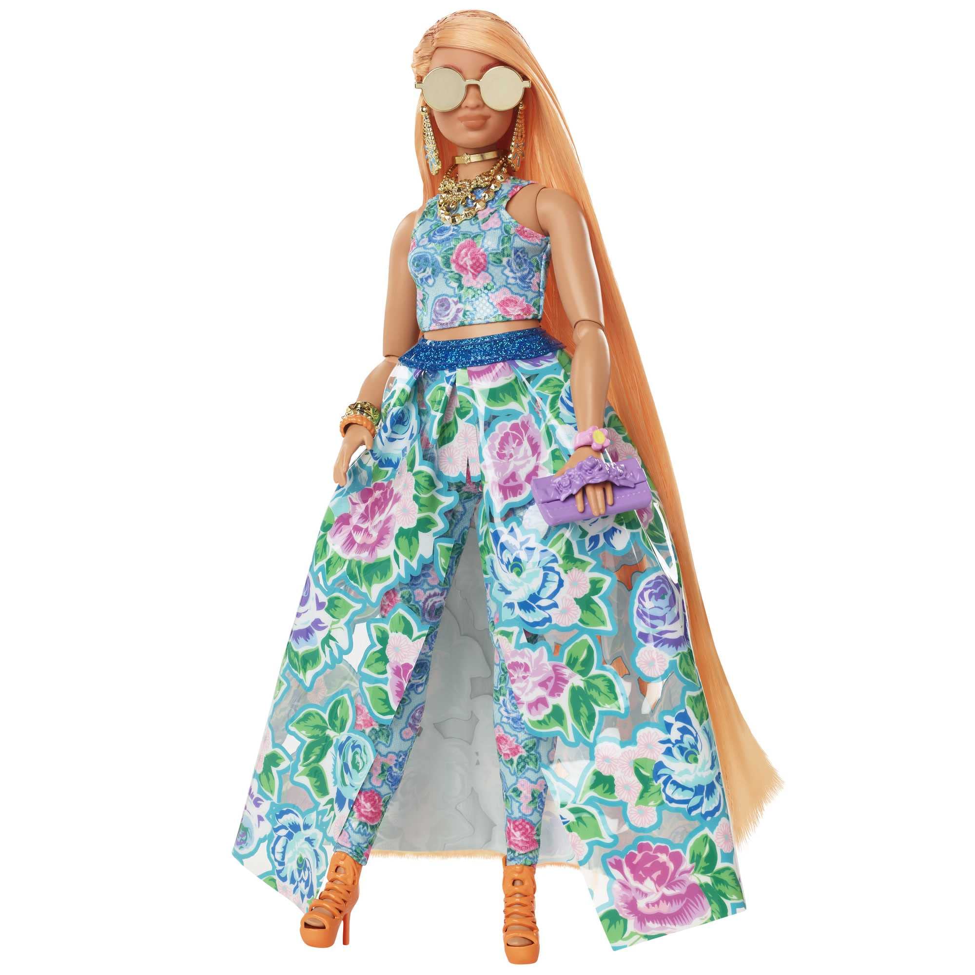 Barbie Extra Fancy hair with sparkly highlights invites playful styling