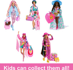 Barbie Extra Fly doll with pink platform sandals for complete beach-ready looks and role-play fun.