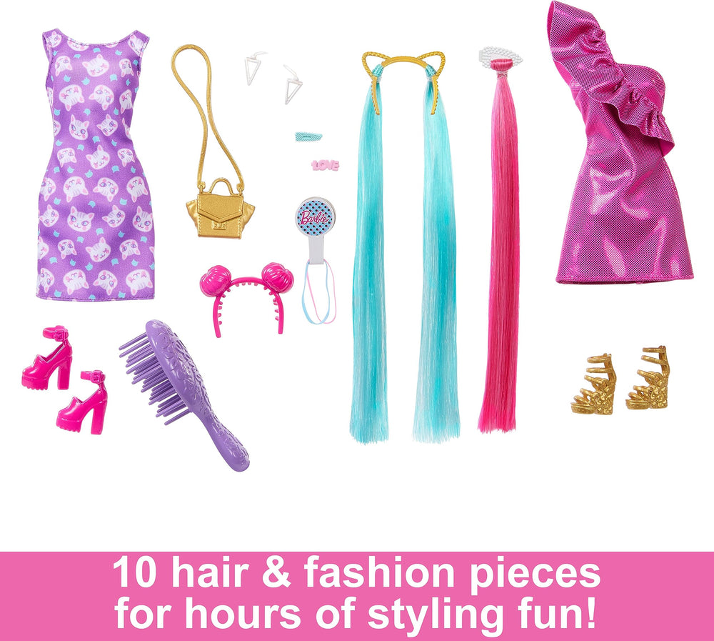 Barbie Fun & Fancy doll's color-streaked mane sparks creative updos.