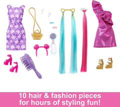 Barbie Fun & Fancy doll's color-streaked mane sparks creative updos.