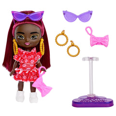 Barbie Extra Mini Minis doll with beaded hoop earrings for bold accessories.