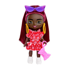Barbie Extra Mini Minis doll with burgundy hair ready for stylish display and storytelling.