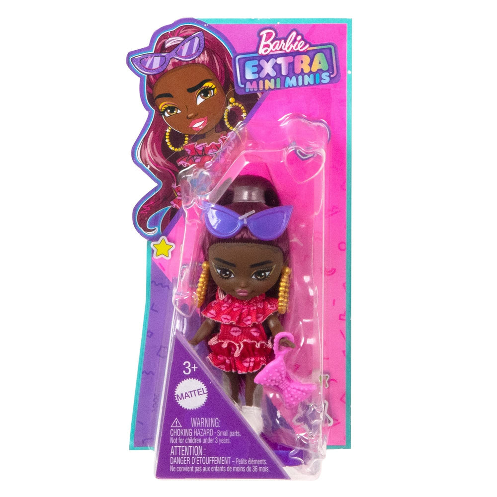 Barbie Extra Mini Minis doll wearing cat-eye sunglasses for glam pretend adventures.