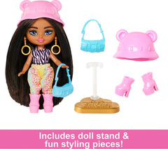 Barbie Extra Mini Minis rainbow leopard pants inspire bold travel style play.
