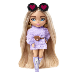 Barbie Extra Minis #4 in fluffy purple outfit for imaginative fashion play.