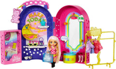Barbie Extra Minis boutique closed, portable fashion playground for on-the-go pretend shopping.