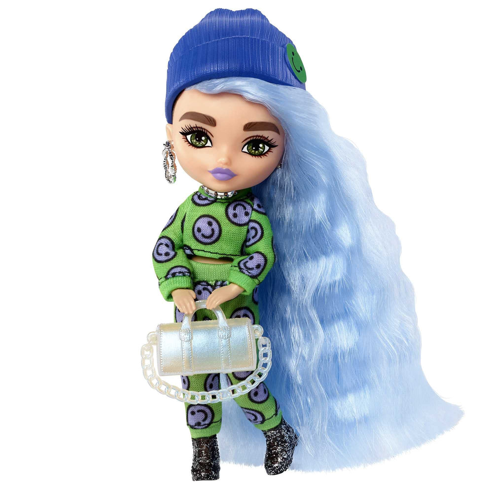 Barbie Extra Minis doll with emoji-printed fashion for stylish display and imaginative play