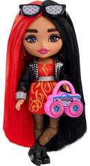 Barbie Extra Minis doll wearing flame-dress for bold imaginative styling.