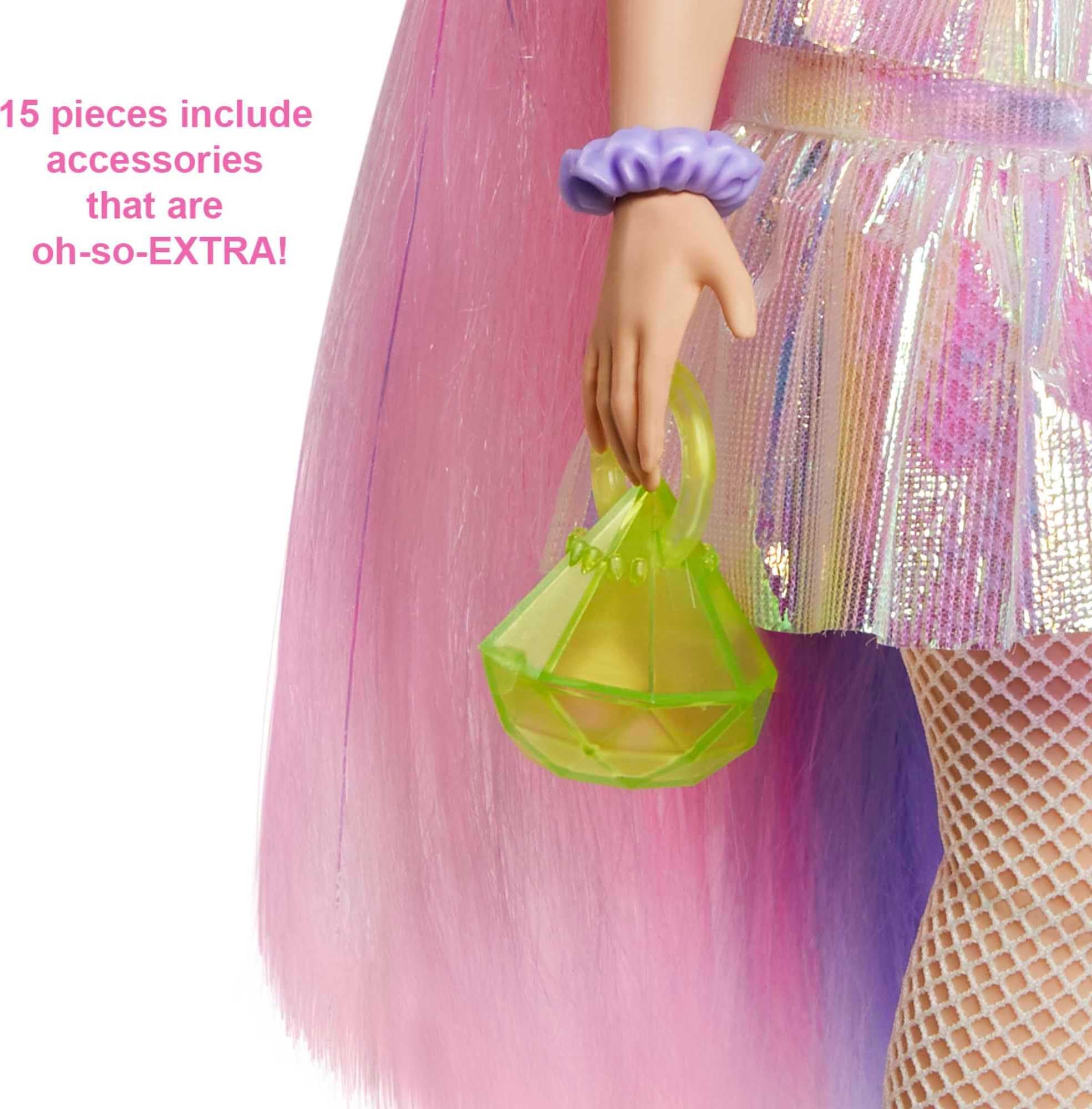 Barbie Extra neon green beanie adds bold color to play outfits.