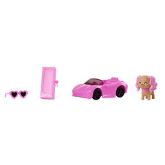 Barbie Extra doll with pink convertible car boosts dynamic play.