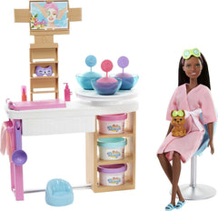 Barbie face mask spa day playset station for pretend skincare and storytelling.