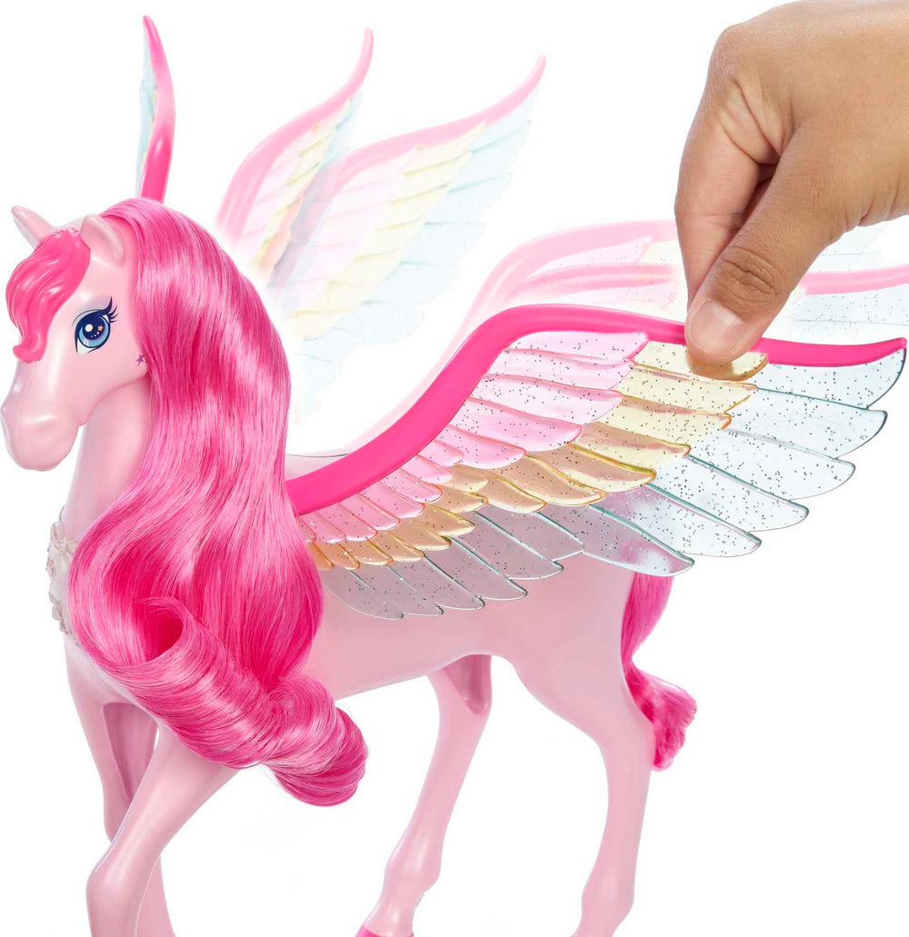 Barbie pink Pegasus comes with puppy friend and wing surprise accessories.