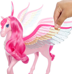 Barbie pink Pegasus comes with puppy friend and wing surprise accessories.