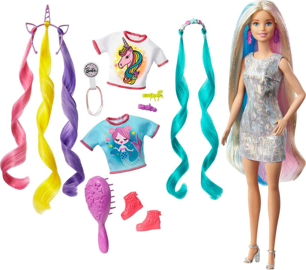 Barbie Fantasy Hair doll mermaid crown with teal extensions for imaginative mermaid adventures.