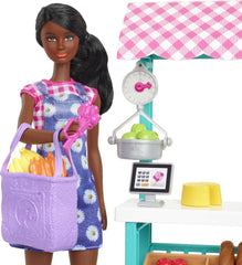 Barbie Farmers Market Doll Brunette — dressed in gingham dress for roleplay and storytelling.