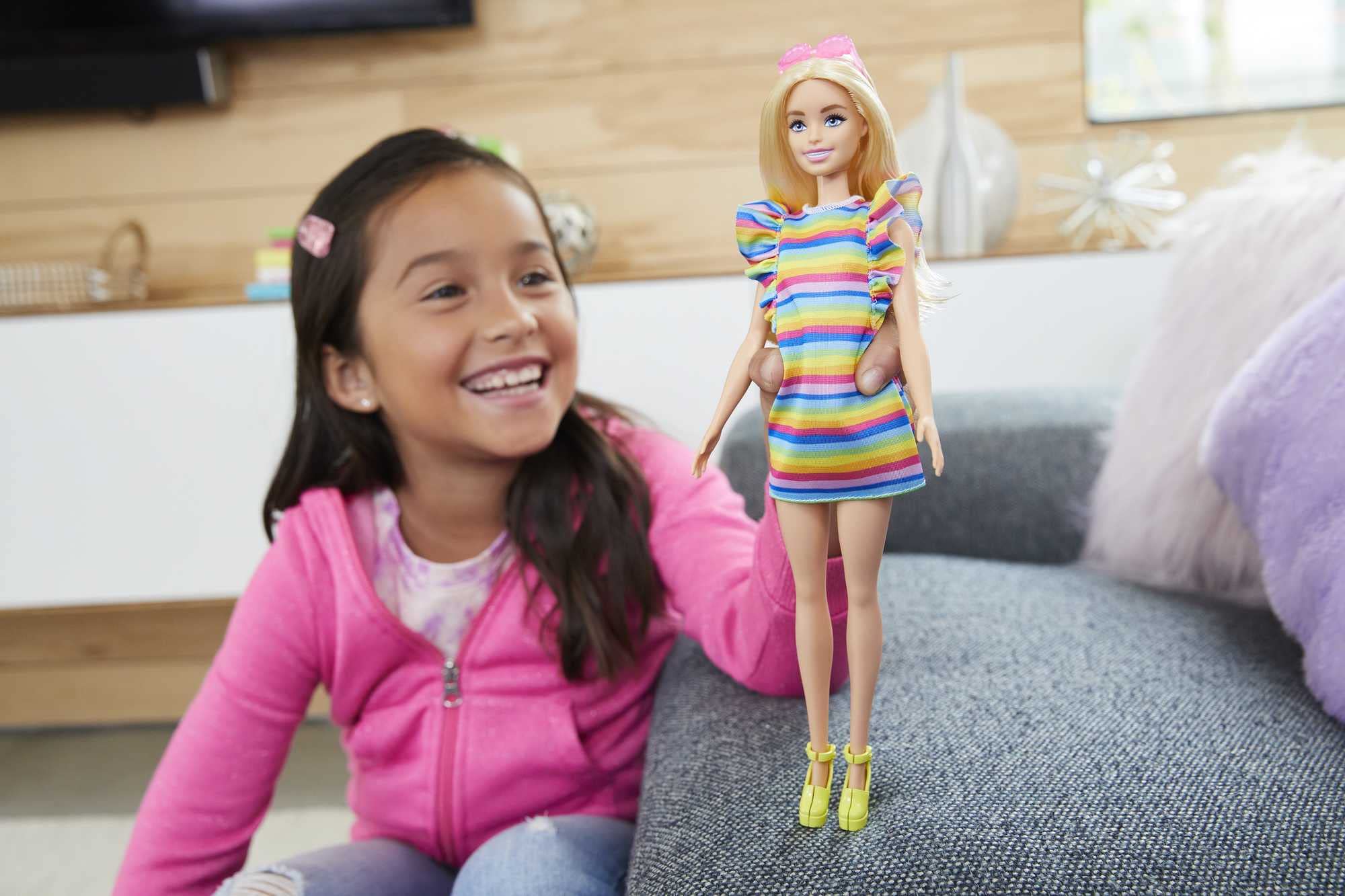 Barbie Fashionistas 197 rainbow dress invites colorful storytelling and daily fashion moments.
