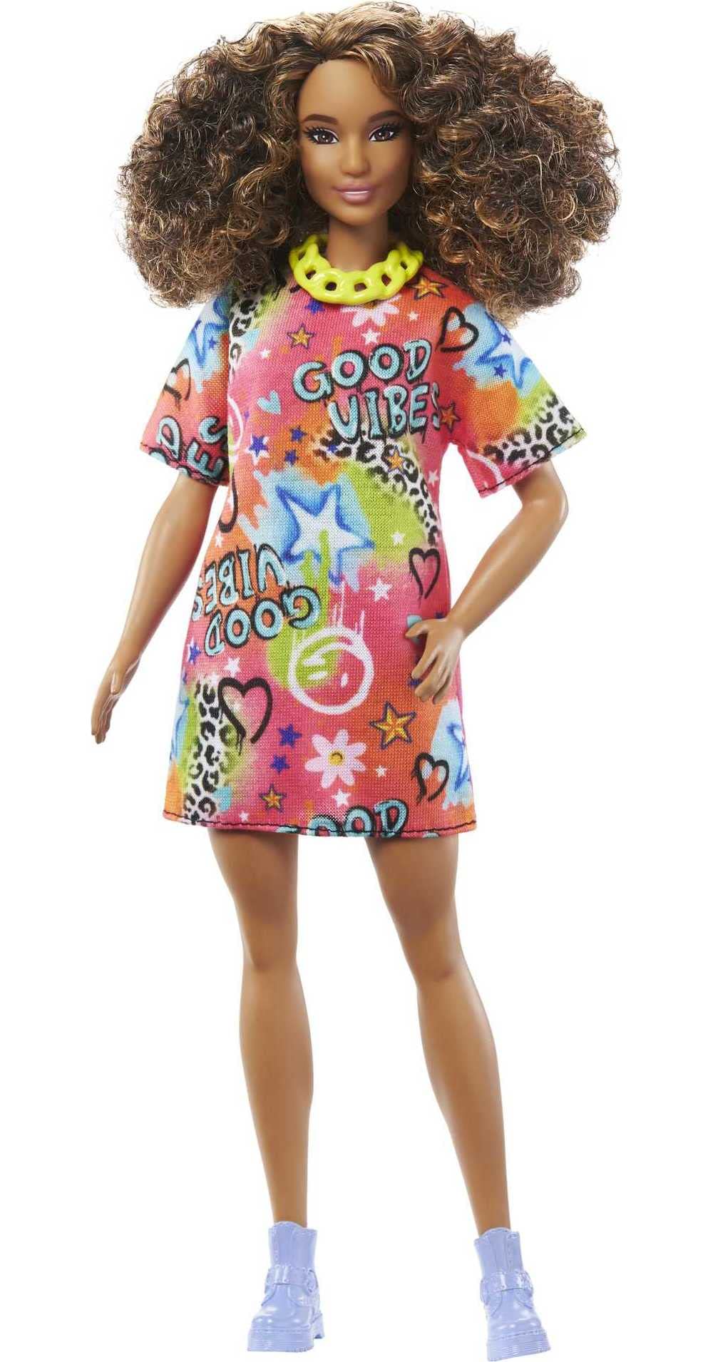 Barbie Fashionistas #201 with athletic body and curly brunette hair ready for imaginative play