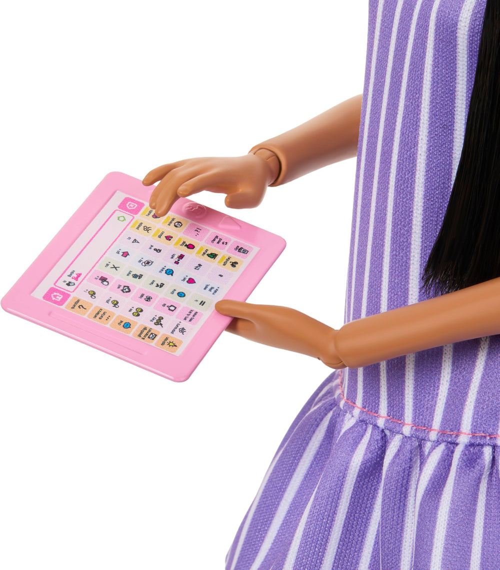 Barbie Fashionistas doll 245 wears purple shoes for stable, stylish play