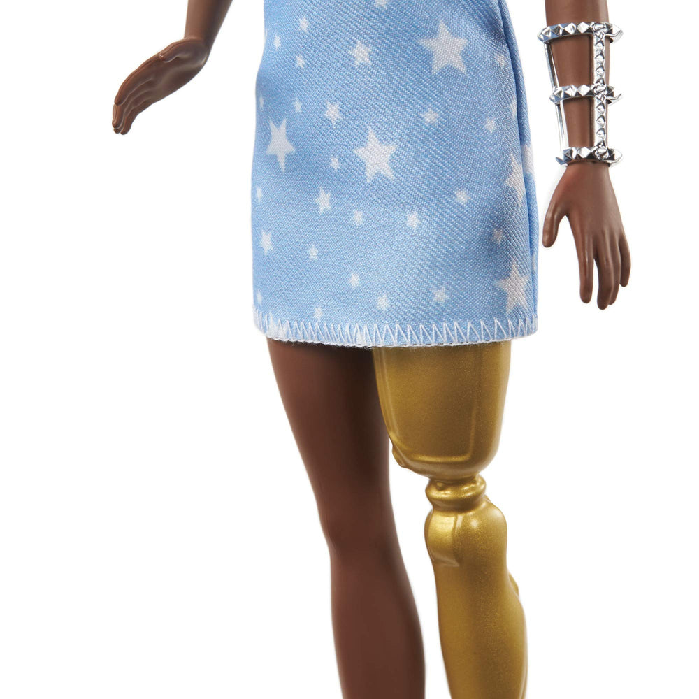 Barbie Fashionistas doll with removable prosthetic leg enhances storytelling options.