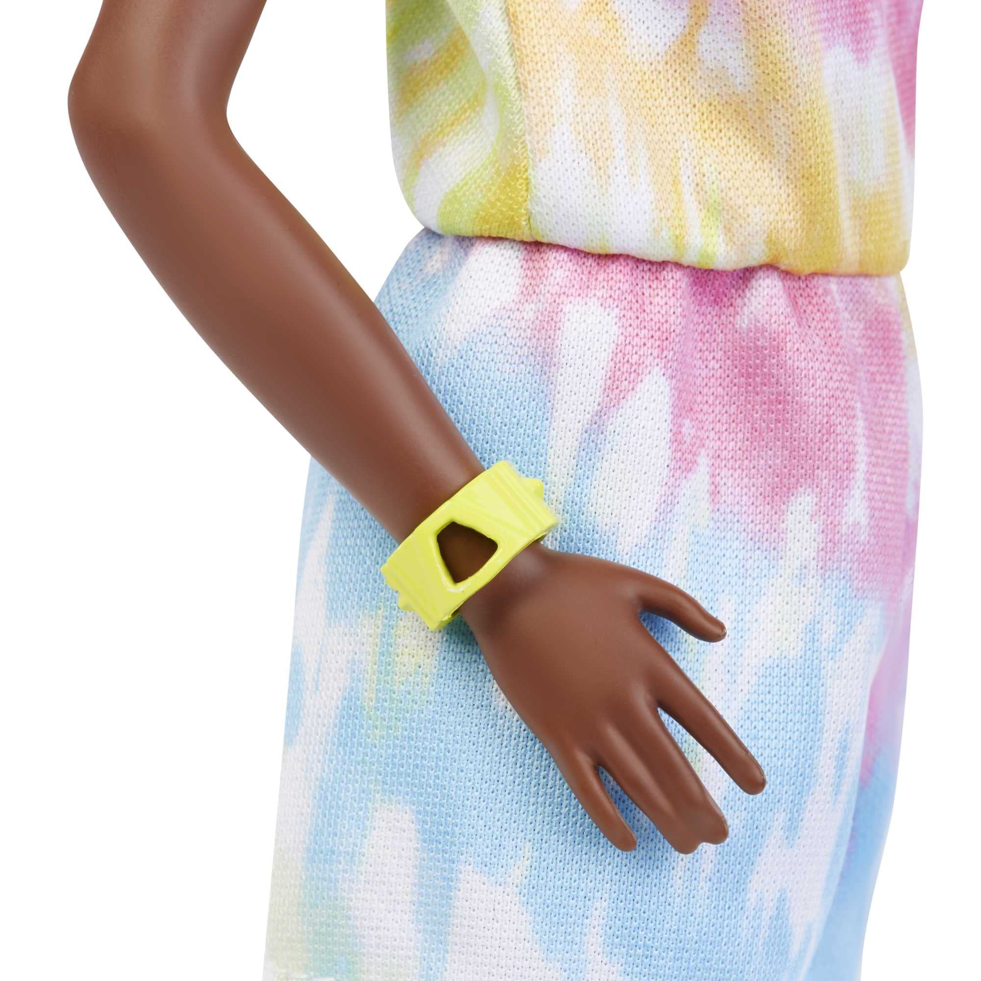 Barbie Fashionistas doll wearing tie-dye romper ready for storytelling.