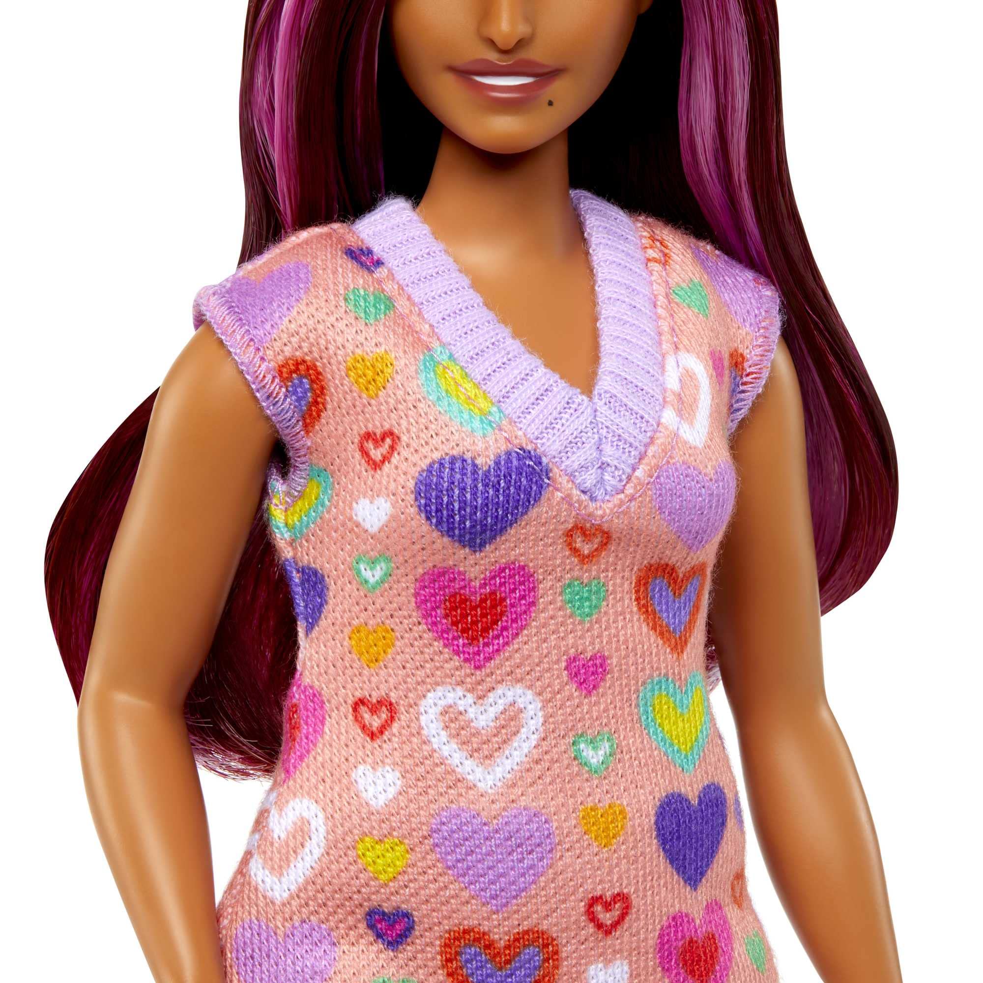 Barbie Fashionistas heart print sweater adds bright storytelling options