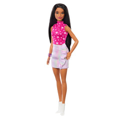 Barbie Fashionistas white boots and bracelet complete a bold, trend‑forward look.