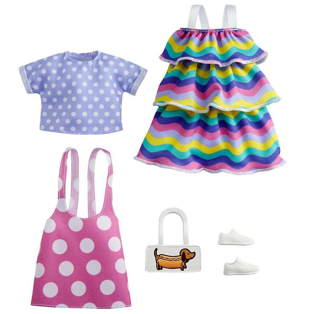 Barbie Fashions 2-Pack: pink polka-dot jumper with purple polka-dot top for mix-and-match looks.