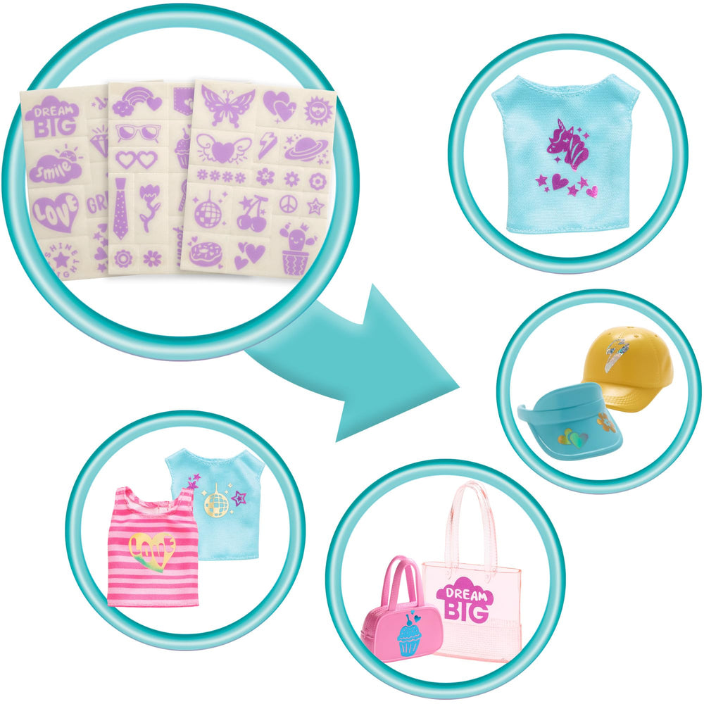 Barbie foil sheets and sticker sheets provide patterns for designing multiple looks