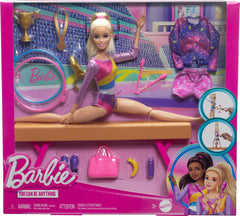 Barbie iridescent-leotard gymnastics doll for colorful performances.