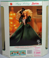 Barbie Happy Holidays 1991 doll packaging close-up, ideal for enthusiasts and archival photography