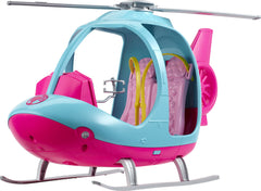 Barbie Helicopter in bright pink and blue inspires imaginative play adventures.