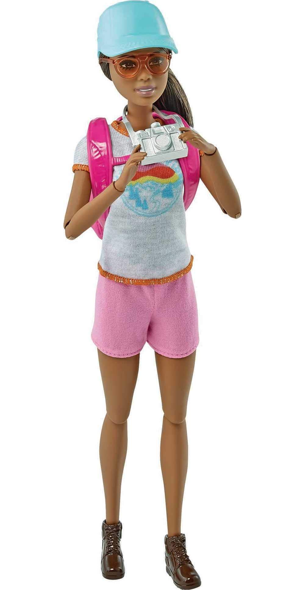 Barbie hiking doll with backpack and puppy ready for a trail hike.