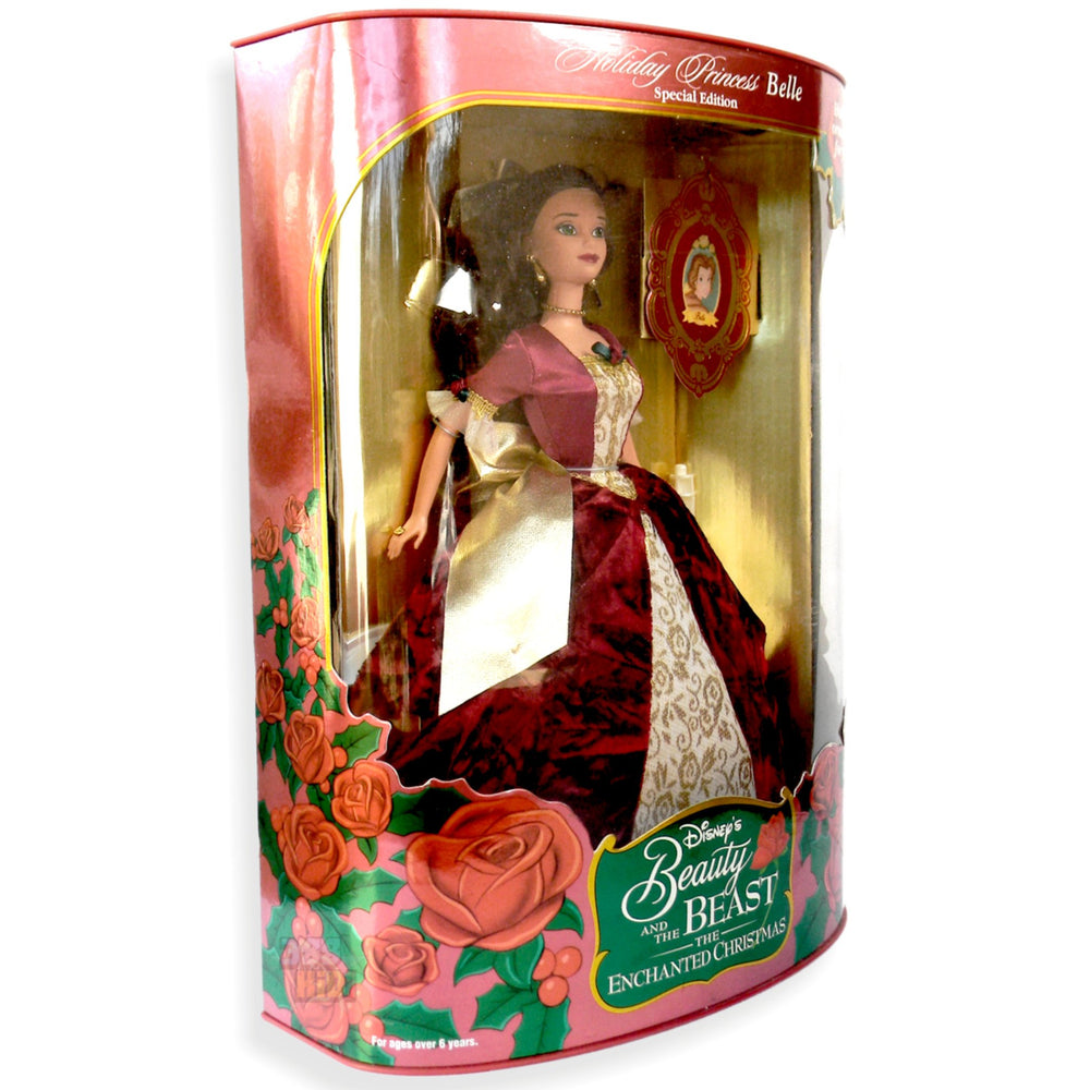 Barbie Holiday Princess Belle gown detail showing satin slip and jewelry