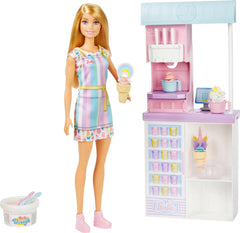 Barbie ice cream shop doll ready for imaginative play and serving customers.