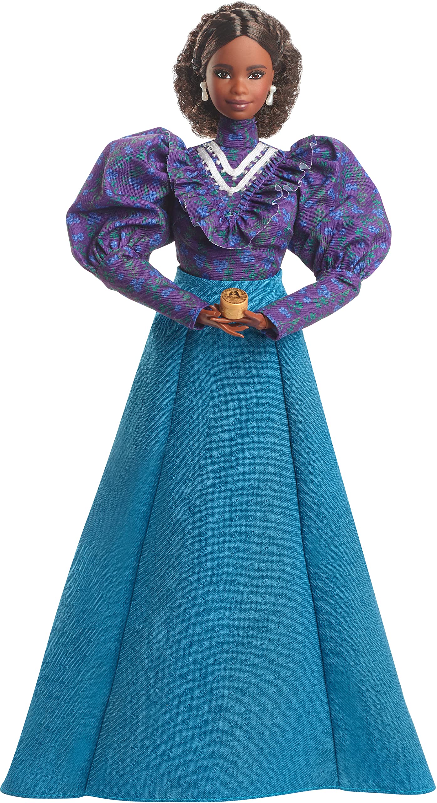 Barbie Inspiring Women Madam C.J. Walker doll in full-length skirt for elegant display.