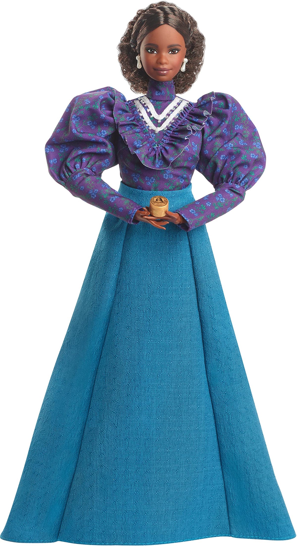 Barbie Inspiring Women Madam C.J. Walker doll in full-length skirt for elegant display.
