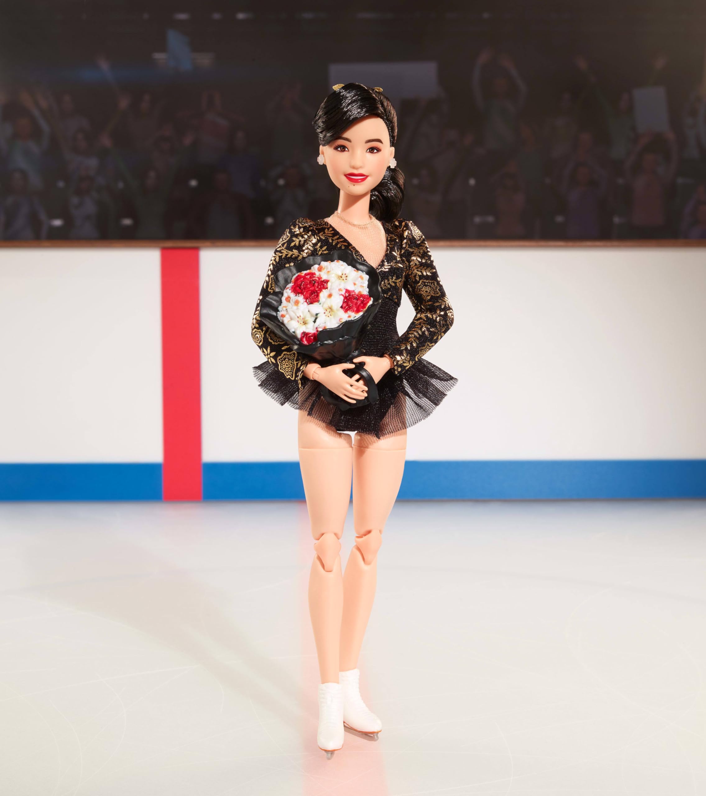 Barbie Inspiring Women silvery earrings and bouquet enhance storytelling