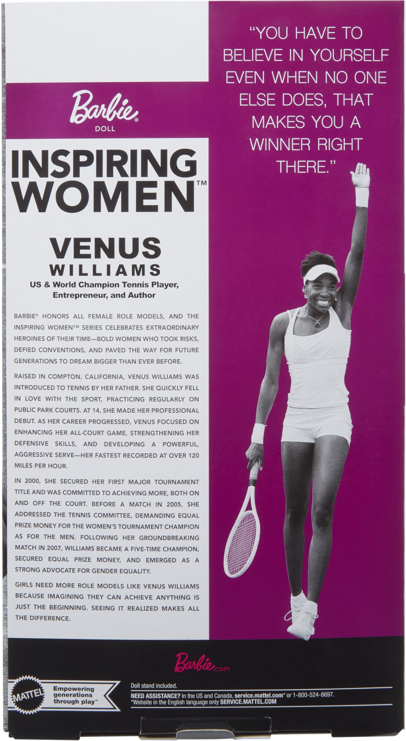 Certificate of Authenticity included with Barbie Venus Williams collectible.